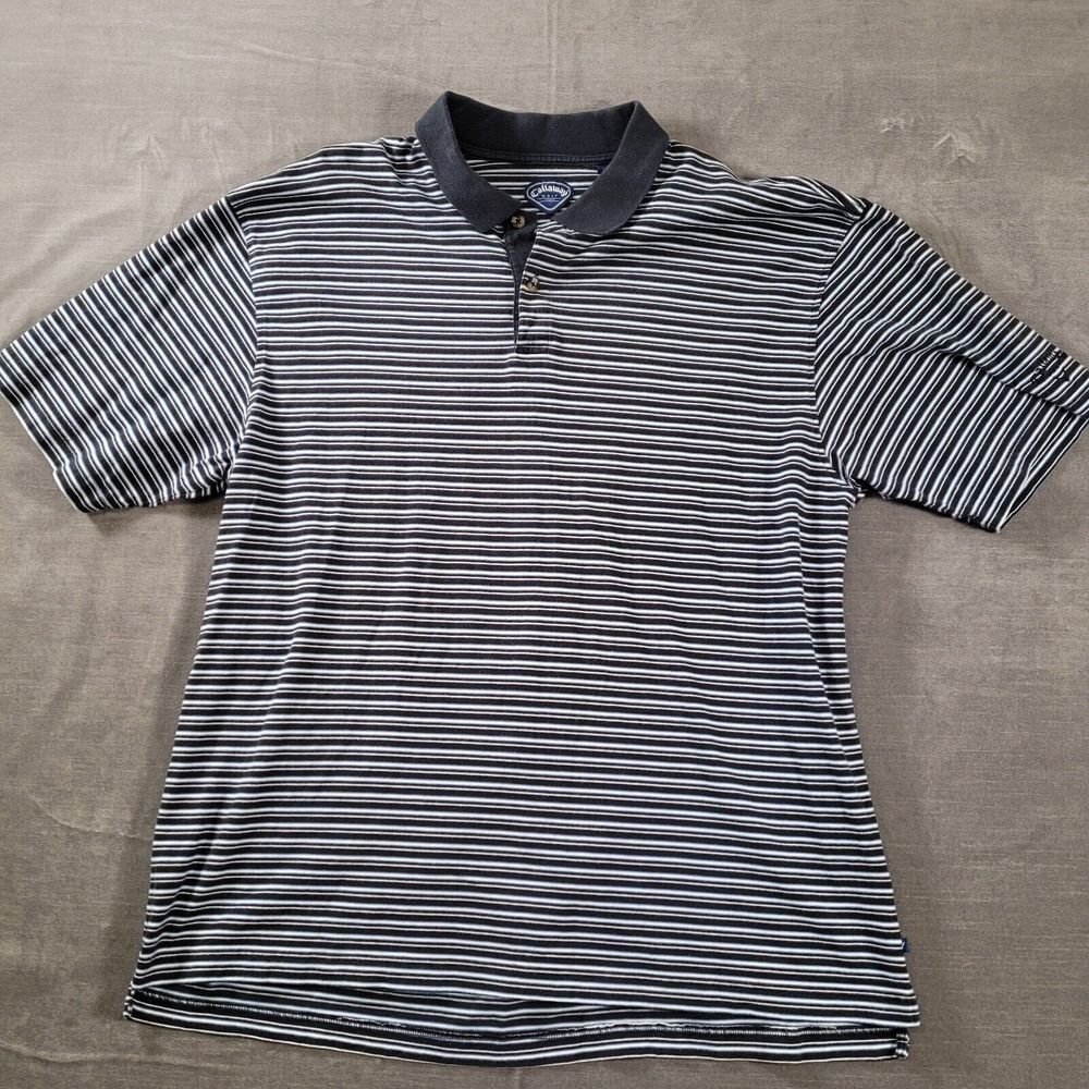 Callaway Y2K Preppy Golf Sport Polo Mens Blue Black‎ Striped